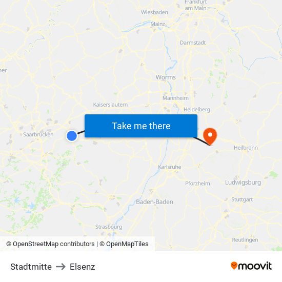 Stadtmitte to Elsenz map