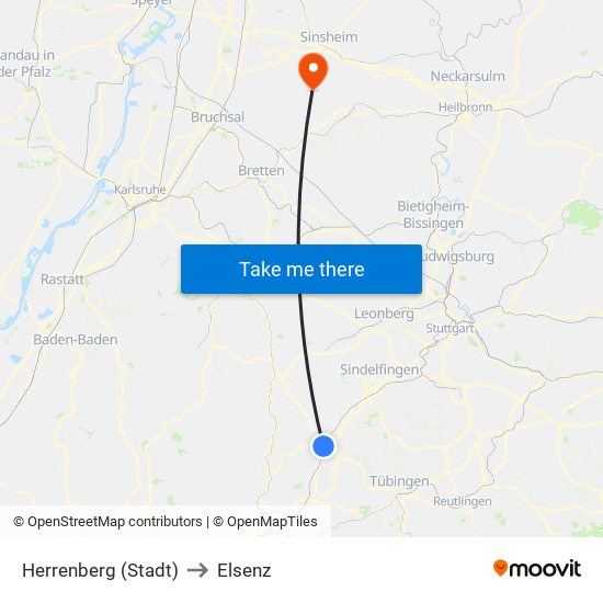 Herrenberg (Stadt) to Elsenz map