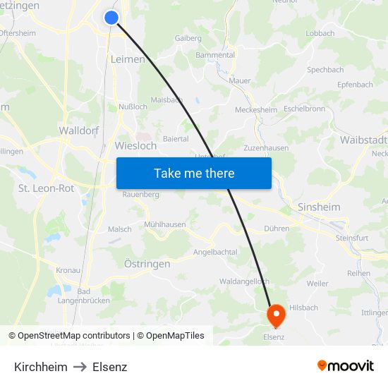 Kirchheim to Elsenz map