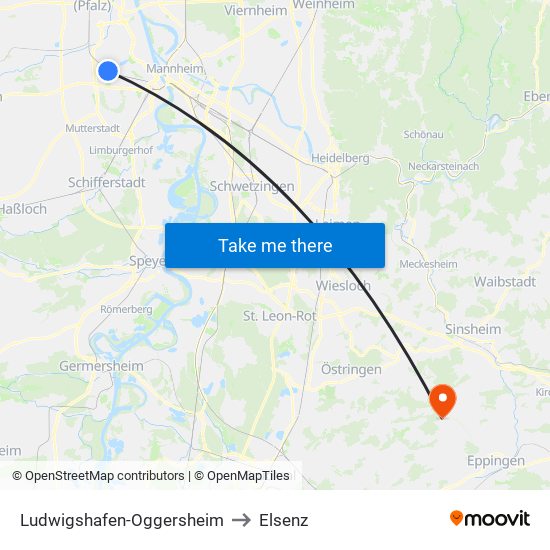 Ludwigshafen-Oggersheim to Elsenz map