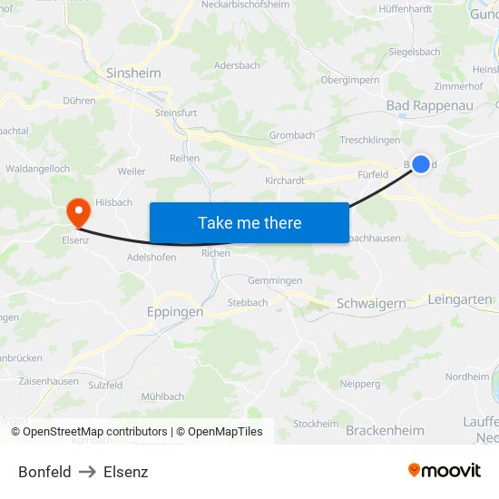 Bonfeld to Elsenz map