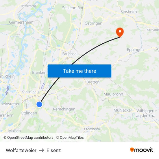 Wolfartsweier to Elsenz map