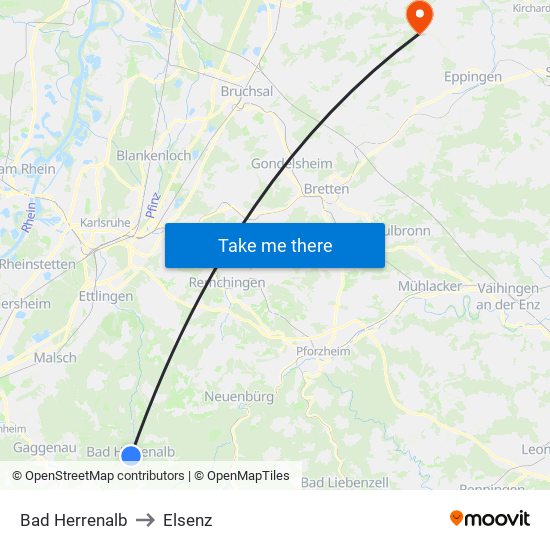 Bad Herrenalb to Elsenz map