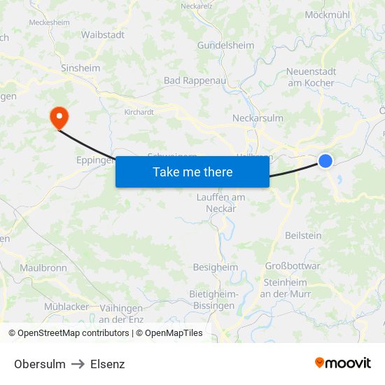 Obersulm to Elsenz map