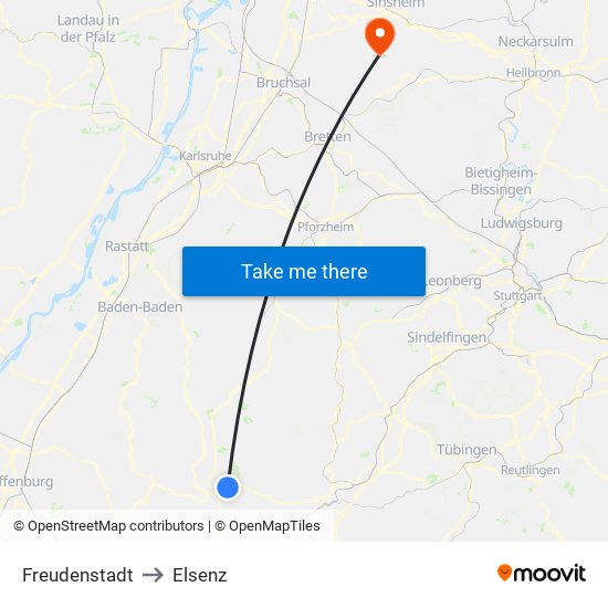 Freudenstadt to Elsenz map