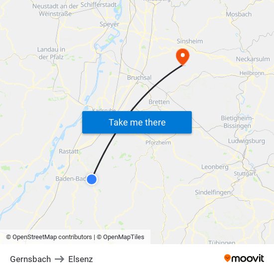 Gernsbach to Elsenz map