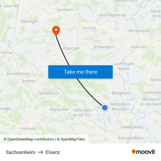 Sachsenheim to Elsenz map