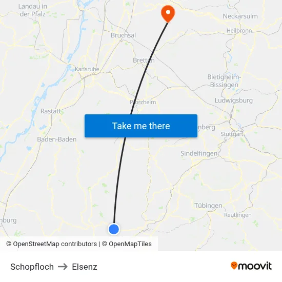 Schopfloch to Elsenz map