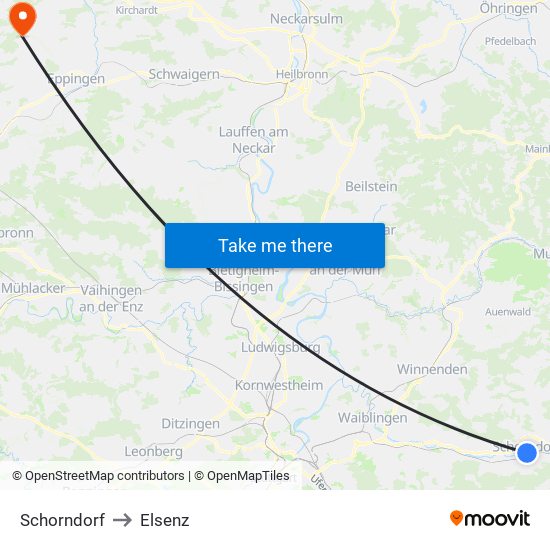 Schorndorf to Elsenz map