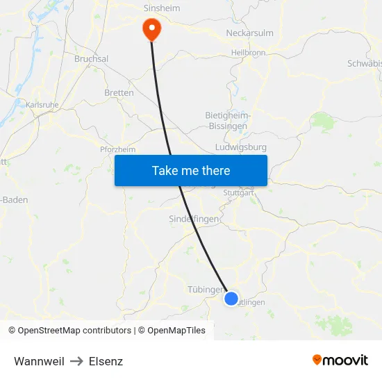 Wannweil to Elsenz map