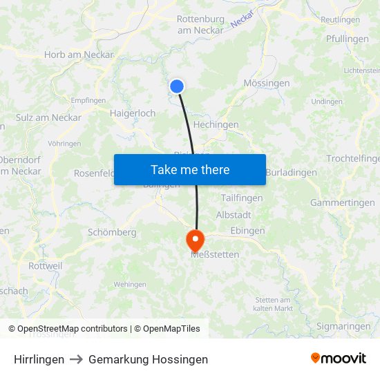 Hirrlingen to Gemarkung Hossingen map