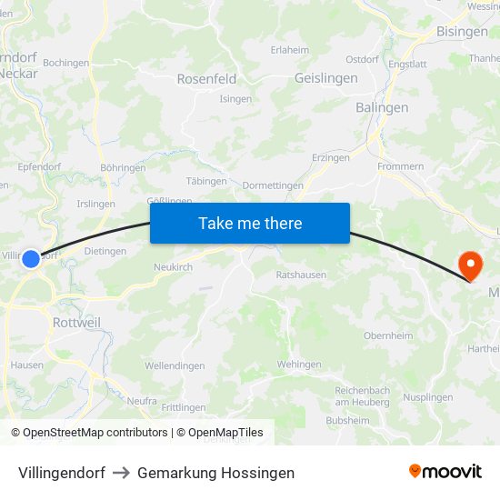 Villingendorf to Gemarkung Hossingen map