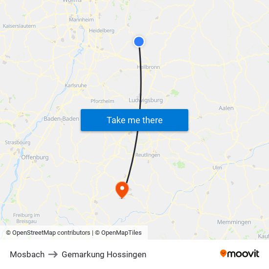 Mosbach to Gemarkung Hossingen map