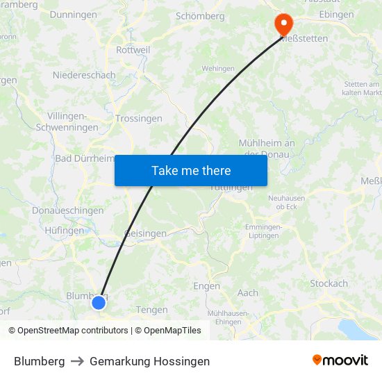 Blumberg to Gemarkung Hossingen map