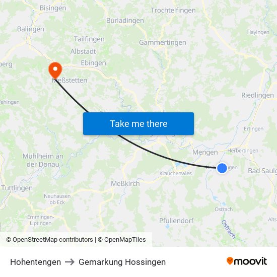 Hohentengen to Gemarkung Hossingen map