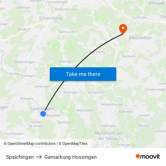 Spaichingen to Gemarkung Hossingen map