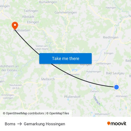 Boms to Gemarkung Hossingen map