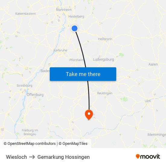 Wiesloch to Gemarkung Hossingen map