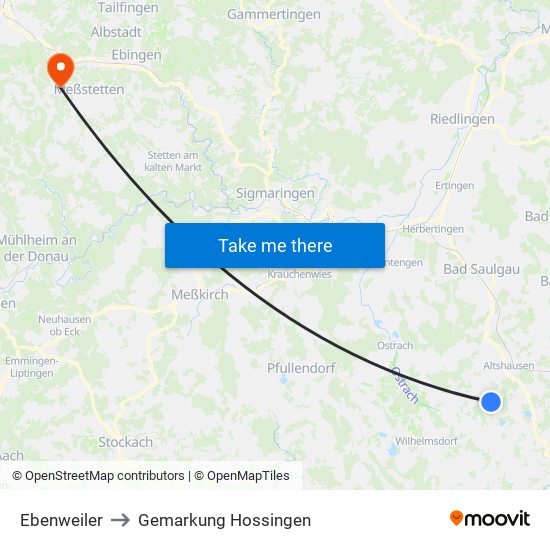 Ebenweiler to Gemarkung Hossingen map