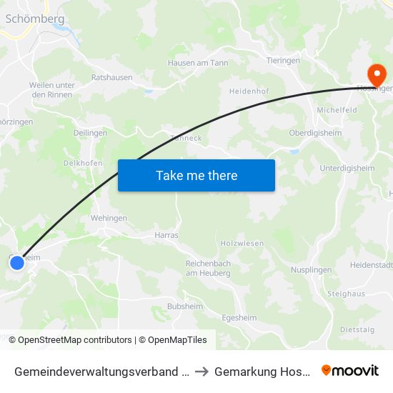 Gemeindeverwaltungsverband Heuberg to Gemarkung Hossingen map