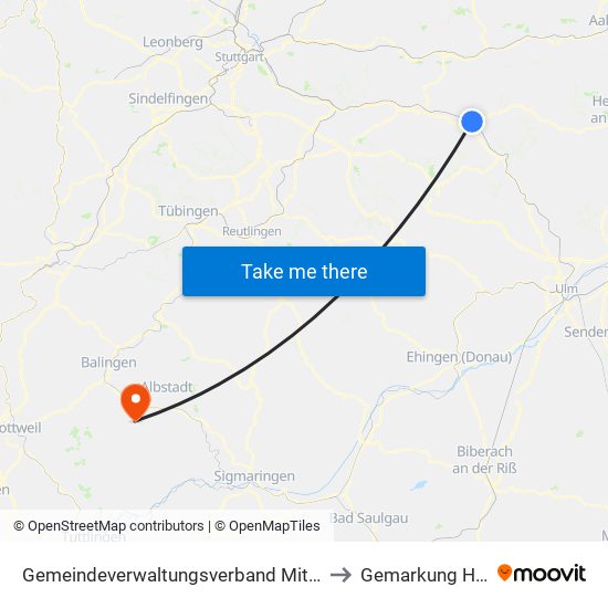 Gemeindeverwaltungsverband Mittleres Fils-Lautertal to Gemarkung Hossingen map