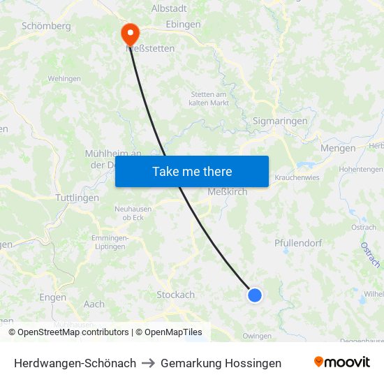 Herdwangen-Schönach to Gemarkung Hossingen map