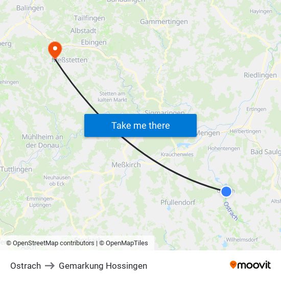 Ostrach to Gemarkung Hossingen map