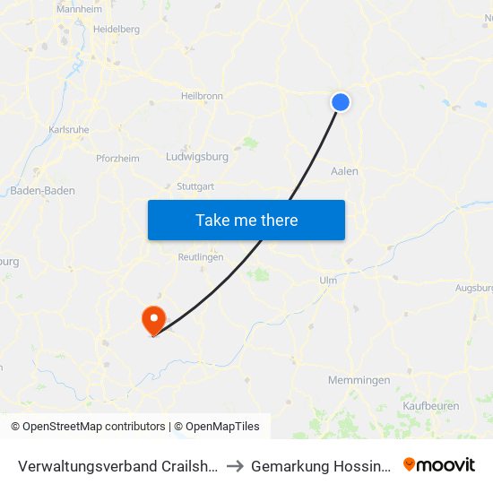 Verwaltungsverband Crailsheim to Gemarkung Hossingen map