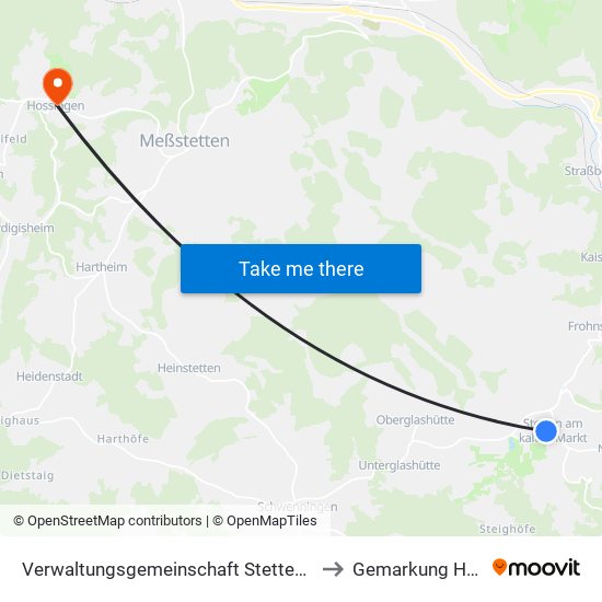 Verwaltungsgemeinschaft Stetten am Kalten Markt to Gemarkung Hossingen map