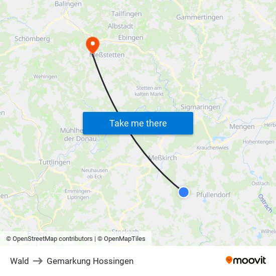 Wald to Gemarkung Hossingen map