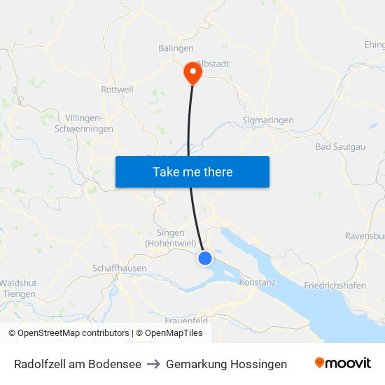 Radolfzell am Bodensee to Gemarkung Hossingen map