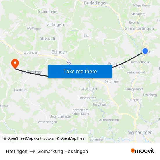 Hettingen to Gemarkung Hossingen map
