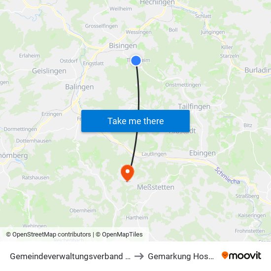 Gemeindeverwaltungsverband Bisingen to Gemarkung Hossingen map