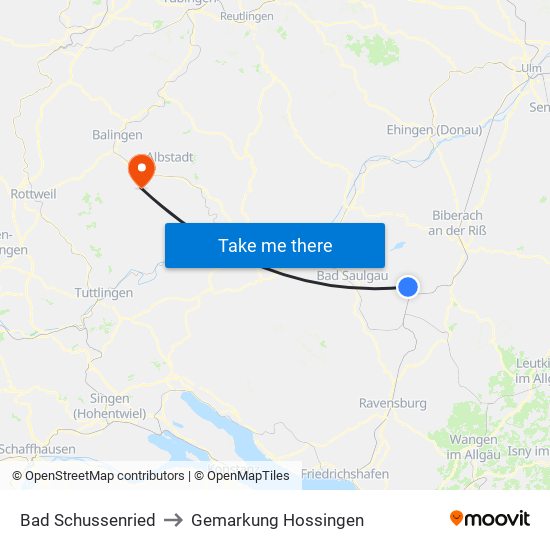 Bad Schussenried to Gemarkung Hossingen map