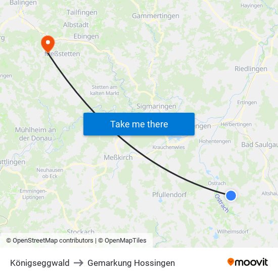 Königseggwald to Gemarkung Hossingen map