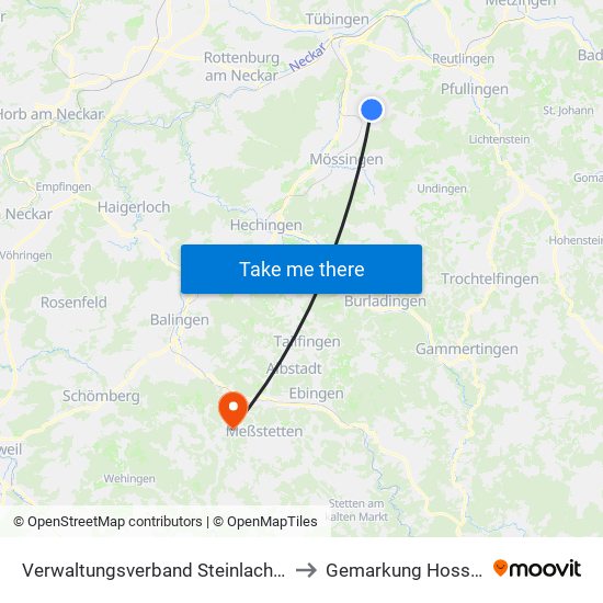 Verwaltungsverband Steinlach-Wiesaz to Gemarkung Hossingen map