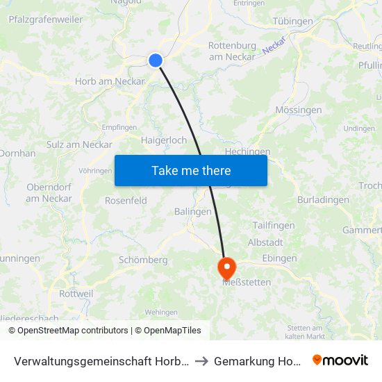 Verwaltungsgemeinschaft Horb am Neckar to Gemarkung Hossingen map