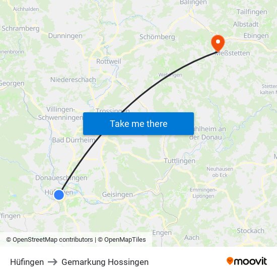 Hüfingen to Gemarkung Hossingen map