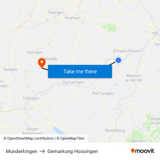Munderkingen to Gemarkung Hossingen map