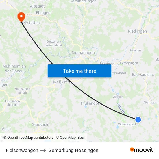 Fleischwangen to Gemarkung Hossingen map