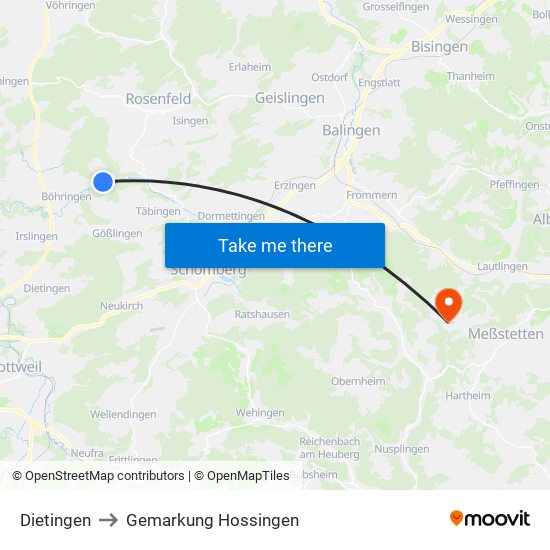 Dietingen to Gemarkung Hossingen map