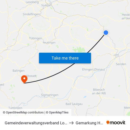 Gemeindeverwaltungsverband Lonsee-Amstetten to Gemarkung Hossingen map