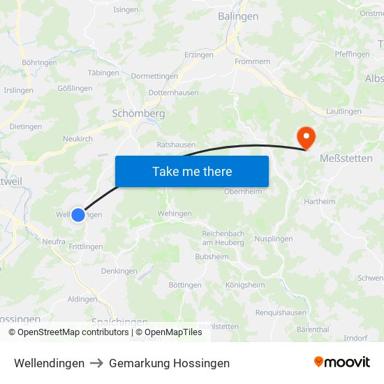 Wellendingen to Gemarkung Hossingen map