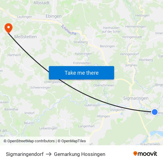 Sigmaringendorf to Gemarkung Hossingen map
