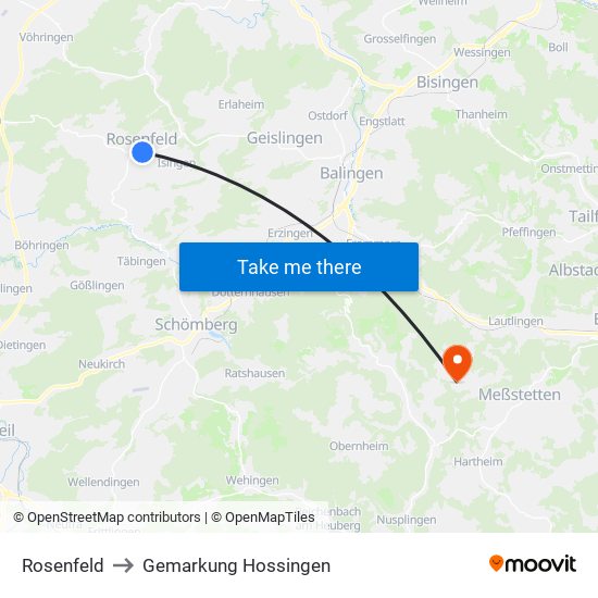 Rosenfeld to Gemarkung Hossingen map