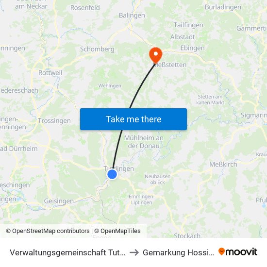 Verwaltungsgemeinschaft Tuttlingen to Gemarkung Hossingen map