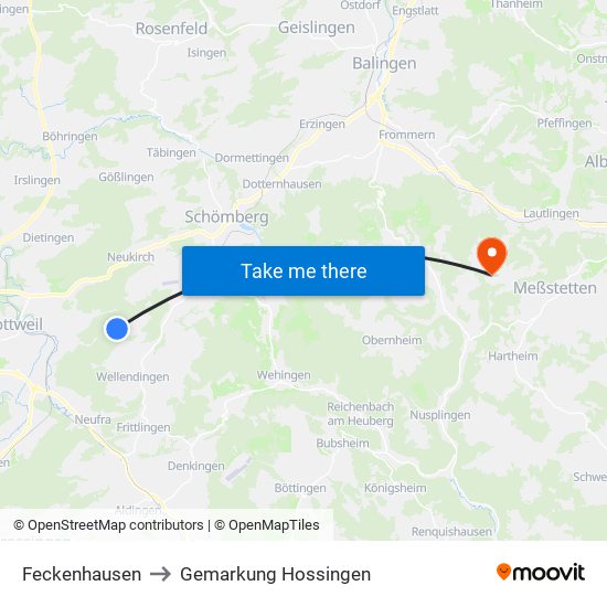 Feckenhausen to Gemarkung Hossingen map