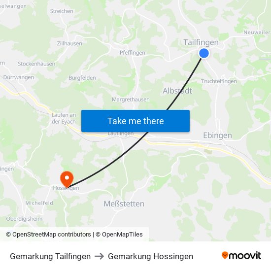 Gemarkung Tailfingen to Gemarkung Hossingen map