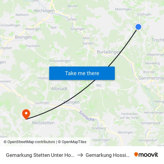 Gemarkung Stetten Unter Holstein to Gemarkung Hossingen map