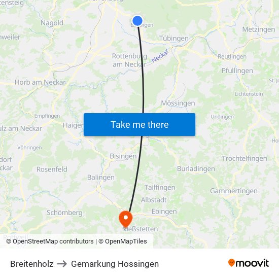 Breitenholz to Gemarkung Hossingen map